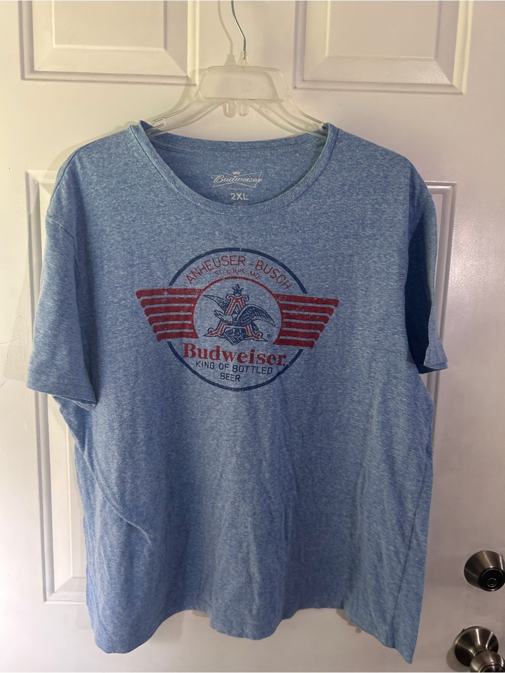 2XL Budweiser t shirt soft blue funny, beer USA, patriotic holiday